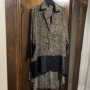 Leopard Print Women's Top with Black Accents
